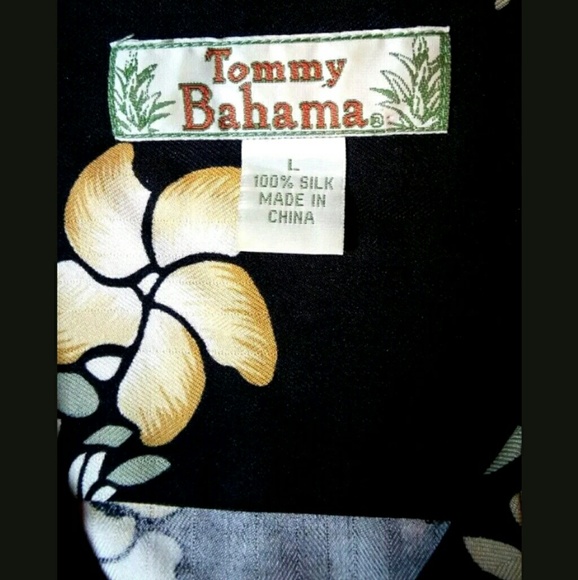 TOMMY BAHAMA L 100% Silk Black Yellow Shirt - Picture 5 of 6